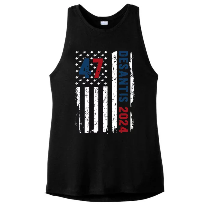 DeSantis 2024 American Flag For President Ron DeSantis 2024 Ladies Tri-Blend Wicking Tank