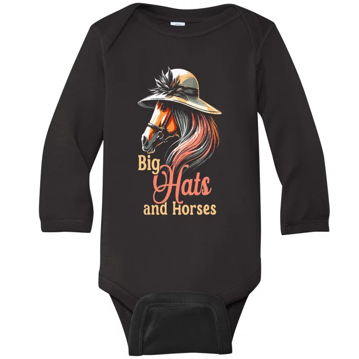 Derby 2024 Big Hat Derby Day Horse Silks And Hats & Dress Baby Long Sleeve Bodysuit