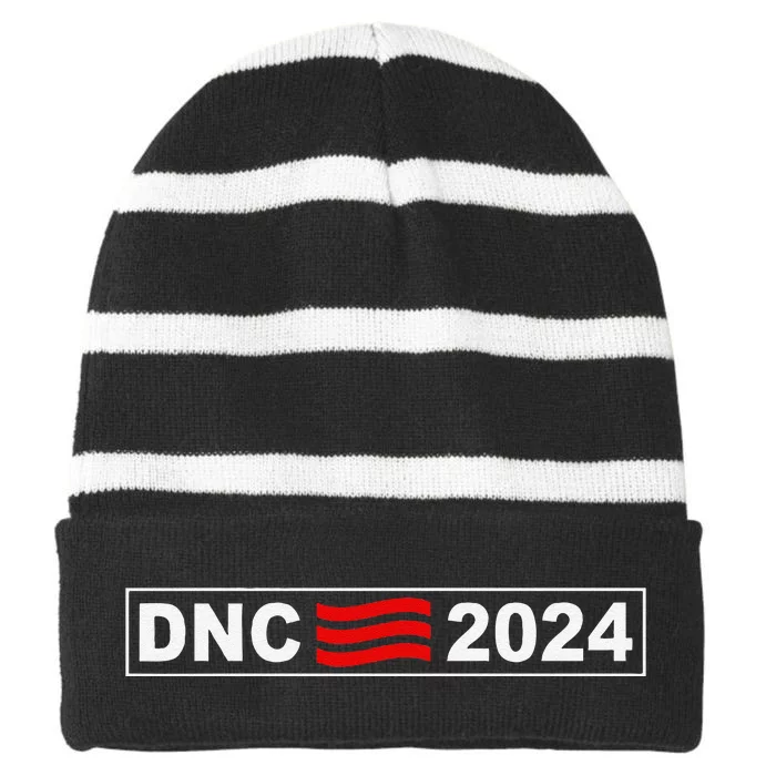 Dnc 2024 Democratic Convention Vintage Usa Flag Patriotics Striped Beanie with Solid Band