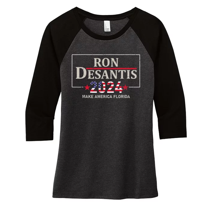 DeSantis 2024 Election, Make America Florida Women's Tri-Blend 3/4-Sleeve Raglan Shirt