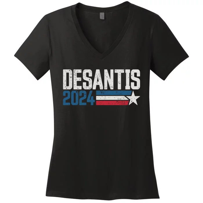 Desantis 2024 For President Vintage Distressed Desantis 2024 Women's V-Neck T-Shirt