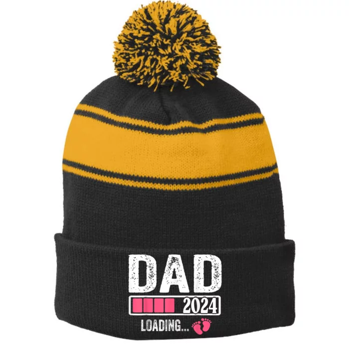 Dad 2024 Loading ItS A Girl Baby Pregnancy Announcement Stripe Pom Pom Beanie