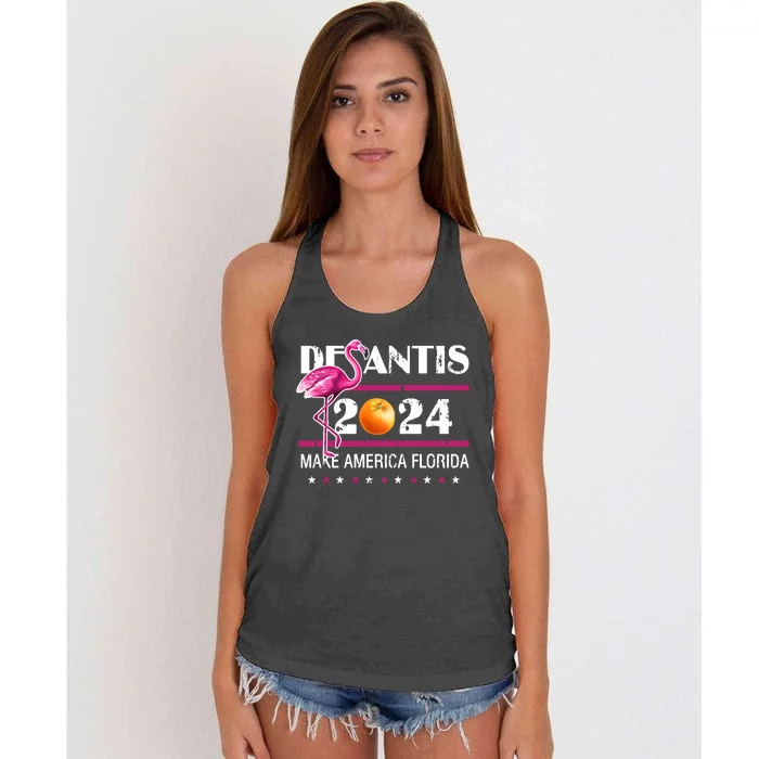 DeSantis 2024 Make America Florida Flamingo Election Women's Knotted Racerback Tank