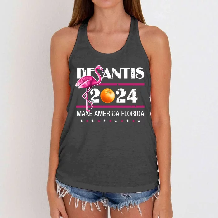 DeSantis 2024 Make America Florida Flamingo Election Women's Knotted Racerback Tank