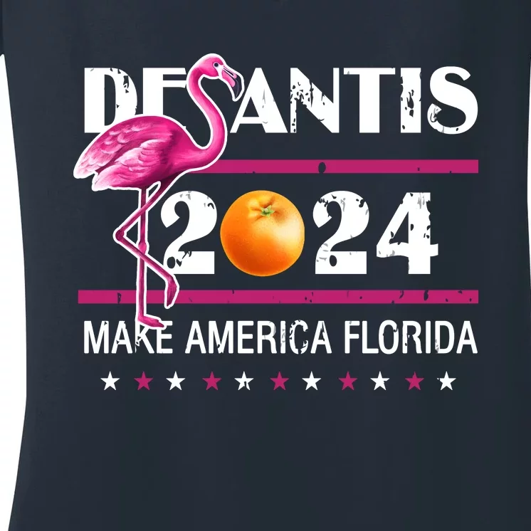 DeSantis 2024 Make America Florida Flamingo Election Women's V-Neck T-Shirt