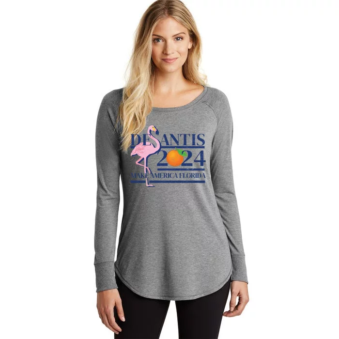 Desantis 2024 Make America Florida Flamingo Election Cute Gift Women's Perfect Tri Tunic Long Sleeve Shirt