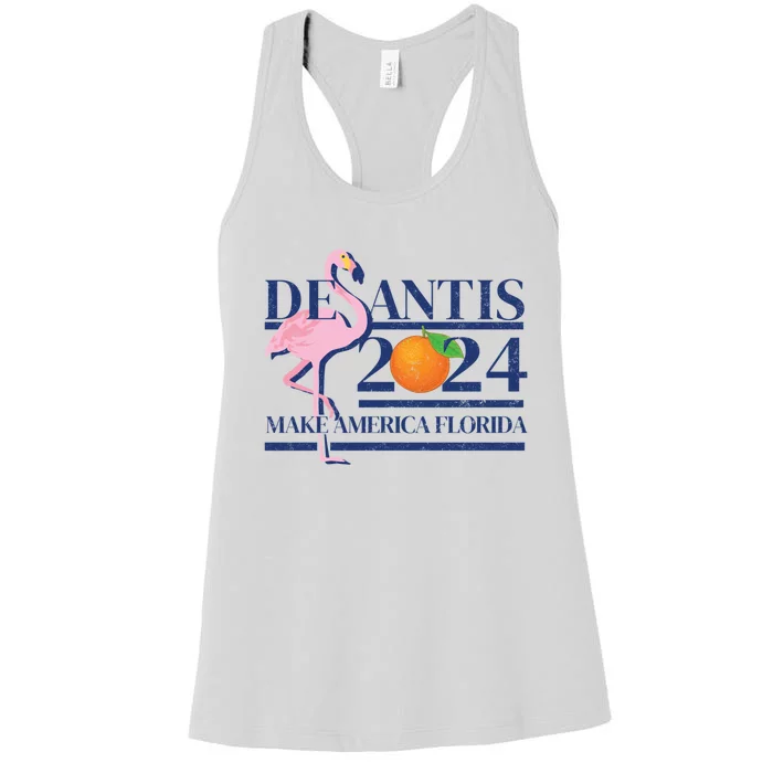 Desantis 2024 Make America Florida Flamingo Election Cute Gift Women's Racerback Tank