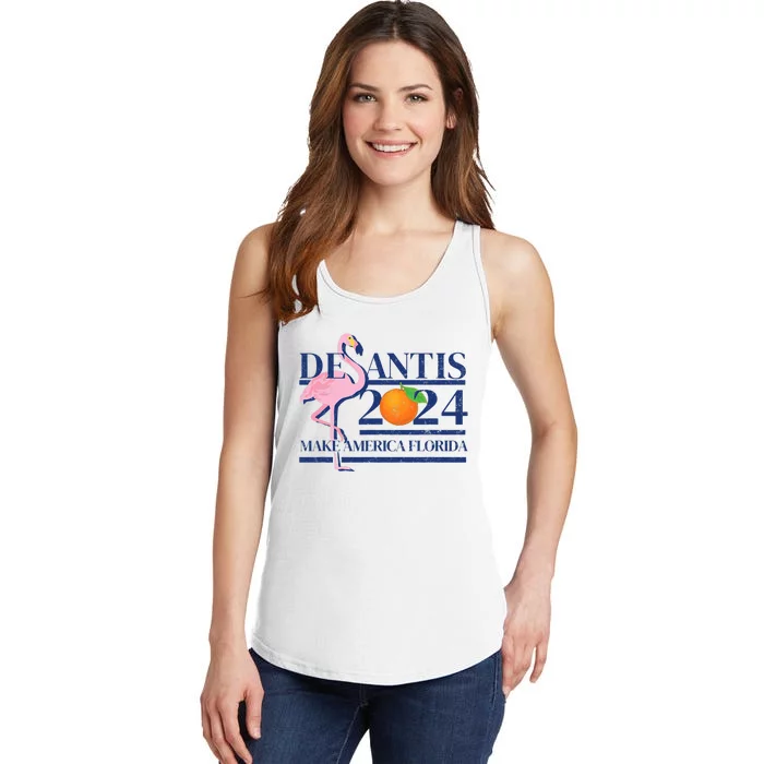 DeSantis 2024 Make America Florida Flamingo Election Ladies Essential Tank