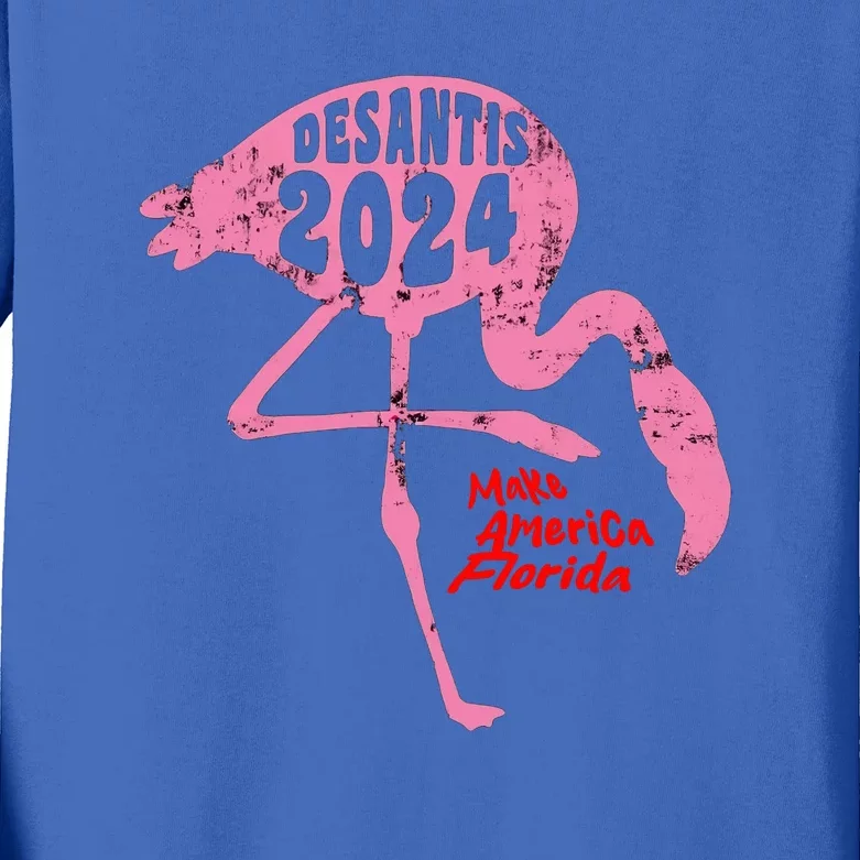 DeSantis 2024 Make America Florida Flamingo Election Kids Long Sleeve Shirt