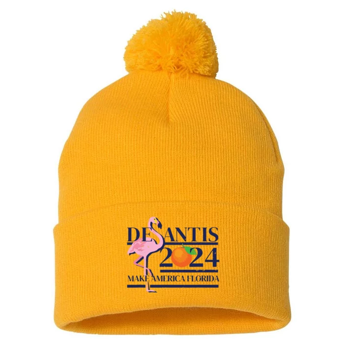 DeSantis 2024 Make America Florida Flamingo Election Pom Pom 12in Knit Beanie