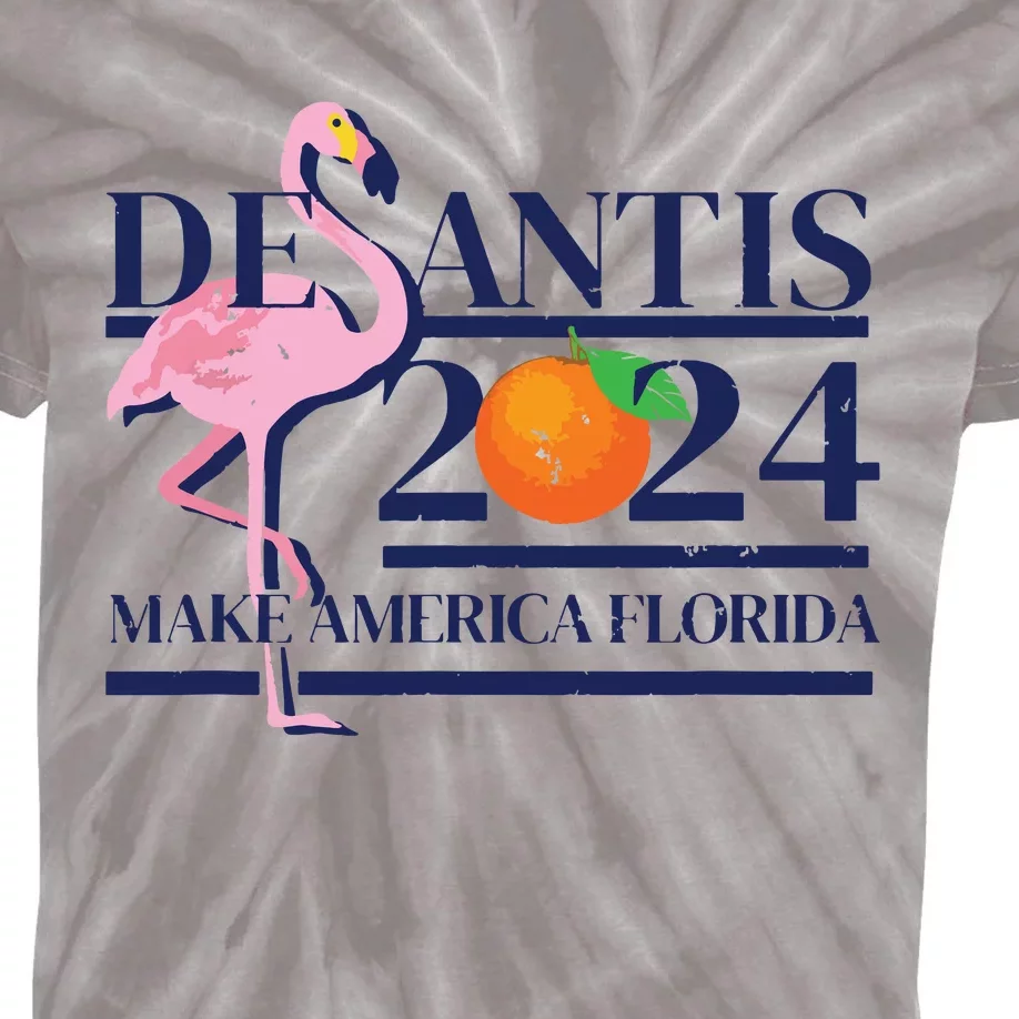 DeSantis 2024 Make America Florida Flamingo Election Kids Tie-Dye T-Shirt