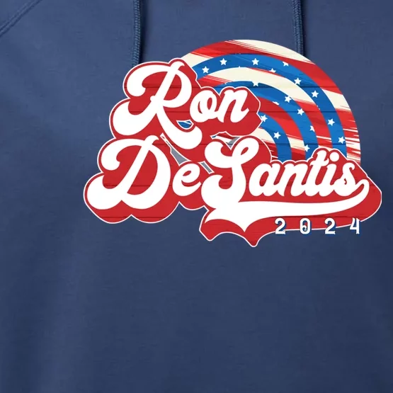 Desantis 2024 Make America Florida Election Retro Distressed Gift Performance Fleece Hoodie