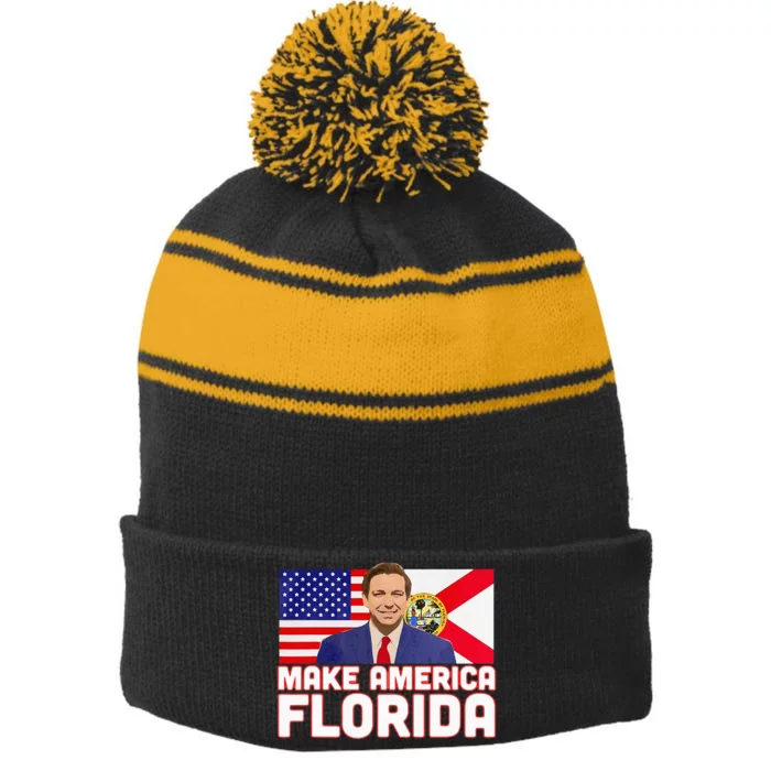 DeSantis 2024 Make America Florida DeSantis 2024 Stripe Pom Pom Beanie