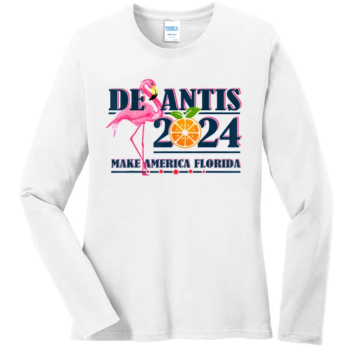 Desantis 2024 Retro Vintage Make America Florida Ladies Long Sleeve Shirt