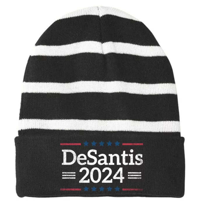 Desantis 2024 Retro Vintage Make America Florida Striped Beanie with Solid Band