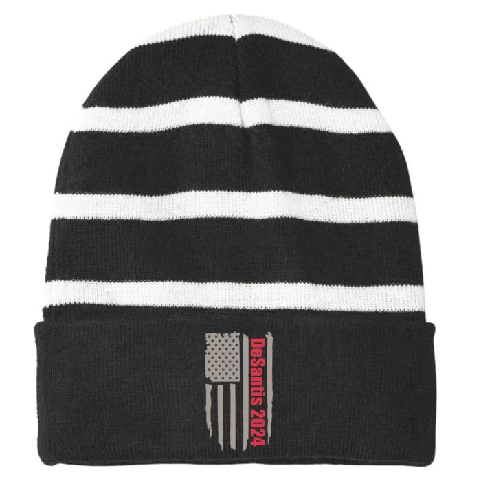 Desantis 2024 USA Flag Ron Desantis 2024 Election Desantis President 2024 Striped Beanie with Solid Band