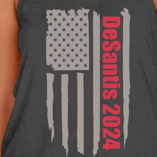 Desantis 2024 USA Flag Ron Desantis 2024 Election Desantis President 2024 Women's Knotted Racerback Tank