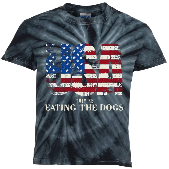 Debate 2024 Usa Flag They Are Eating The Dogs Voting Harris Kids Tie-Dye T-Shirt