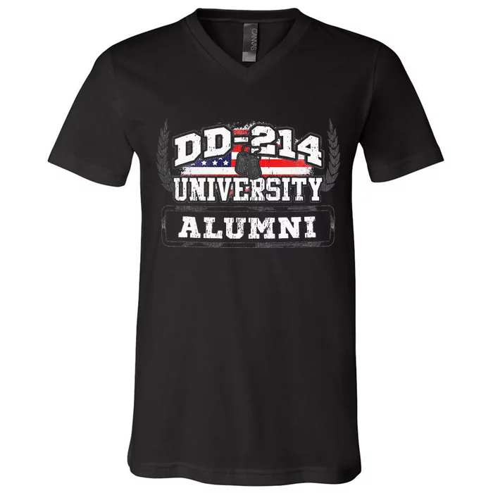 DD 214 University Alumni Military Vet Retired Veteran Flag V-Neck T-Shirt