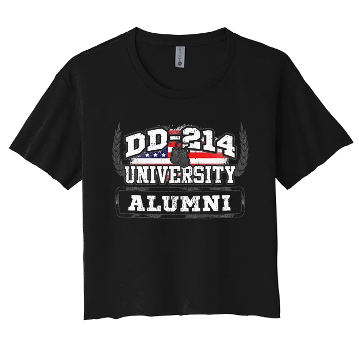 DD 214 University Alumni Military Vet Retired Veteran Flag Women's Crop Top Tee