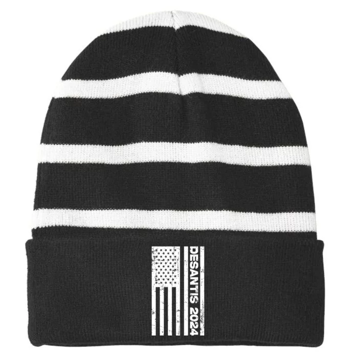 Desantis 2024 USA Flag Ron Desantis 2024 Election Desantis President 2024 Striped Beanie with Solid Band