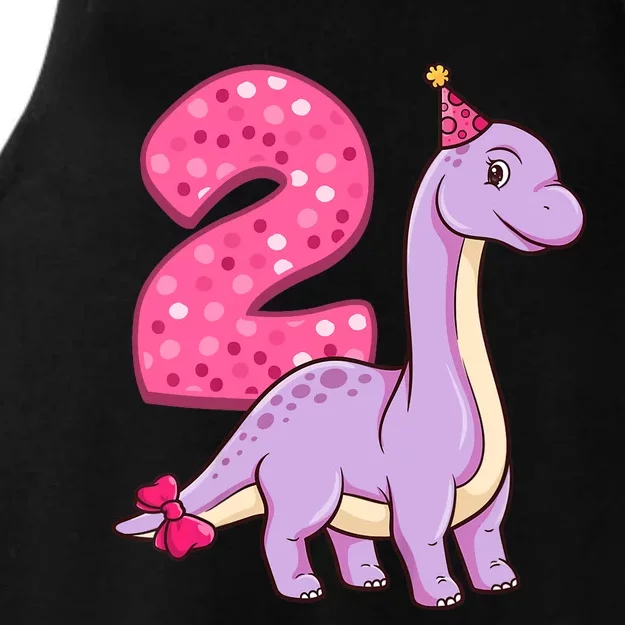 Dinosaur 2 Year Old 2nd Birthday Party Girl Ladies Tri-Blend Wicking Tank