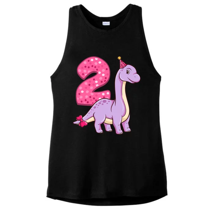 Dinosaur 2 Year Old 2nd Birthday Party Girl Ladies Tri-Blend Wicking Tank