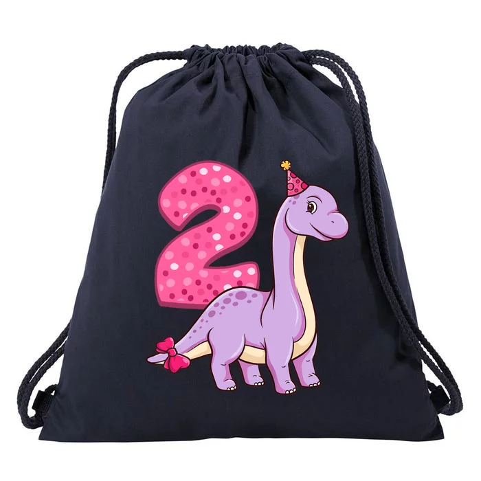 Dinosaur 2 Year Old 2nd Birthday Party Girl Drawstring Bag