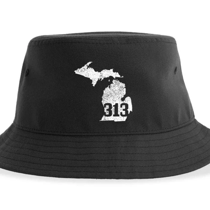 Detroit 313 Area Code Michigan Map State Pride Vintage Sustainable Bucket Hat