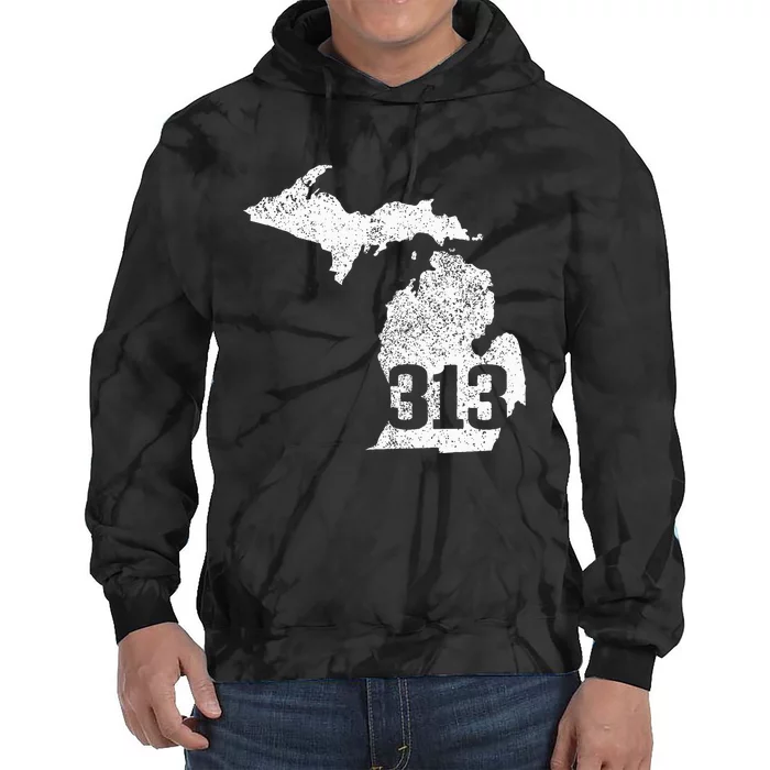 Detroit 313 Area Code Michigan Map State Pride Vintage Tie Dye Hoodie