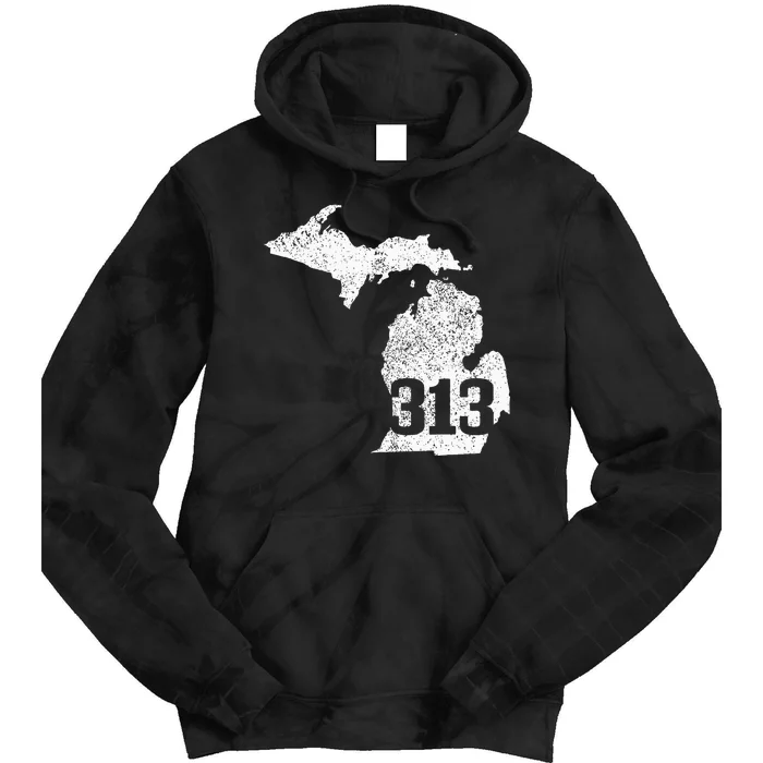 Detroit 313 Area Code Michigan Map State Pride Vintage Tie Dye Hoodie