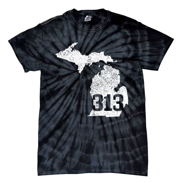 Detroit 313 Area Code Michigan Map State Pride Vintage Tie-Dye T-Shirt