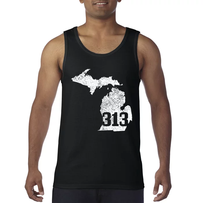 Detroit 313 Area Code Michigan Map State Pride Vintage Tank Top