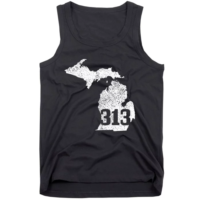 Detroit 313 Area Code Michigan Map State Pride Vintage Tank Top