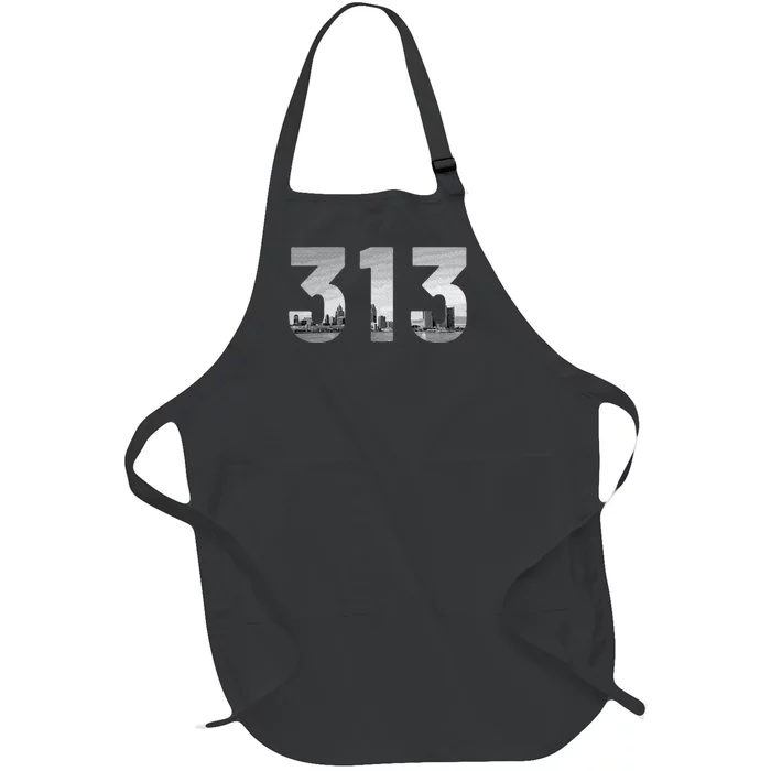 Detroit 313 Area Code Skyline Michigan Vintage Full-Length Apron With Pocket