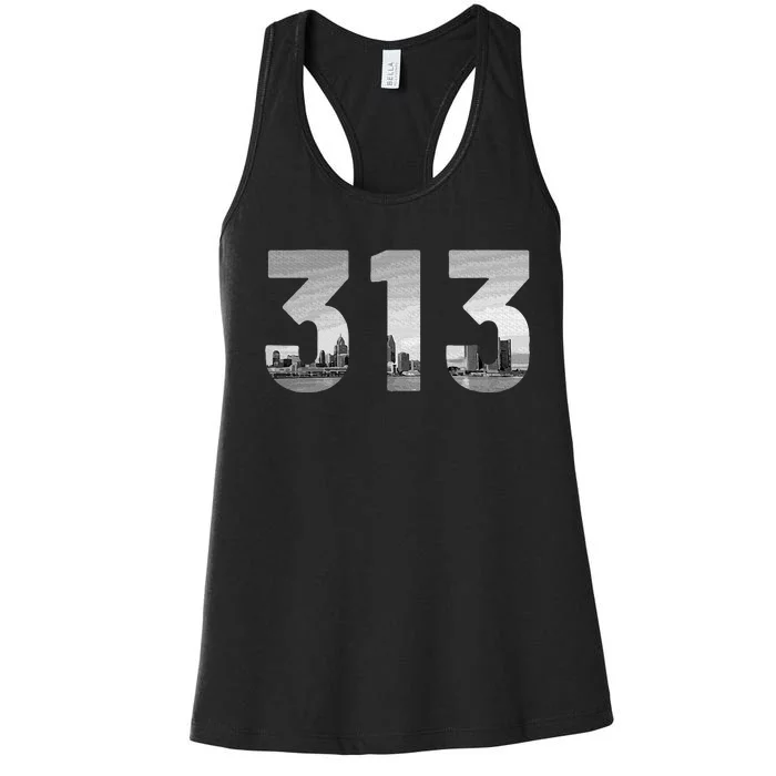 Detroit 313 Area Code Skyline Michigan Vintage Women's Racerback Tank