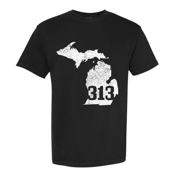 Detroit 313 Area Code Michigan Map State Pride Vintage Garment-Dyed Heavyweight T-Shirt