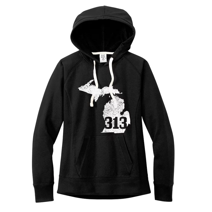 Detroit 313 Area Code Michigan Map State Pride Vintage Women's Fleece Hoodie