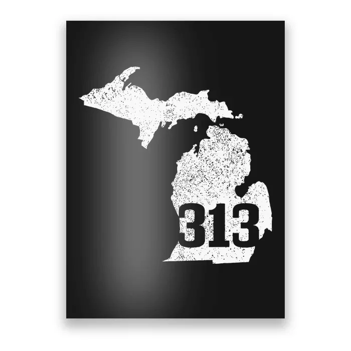 Detroit 313 Area Code Michigan Map State Pride Vintage Poster