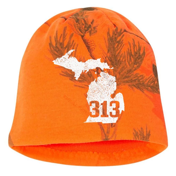 Detroit 313 Area Code Michigan Map State Pride Vintage Kati - Camo Knit Beanie