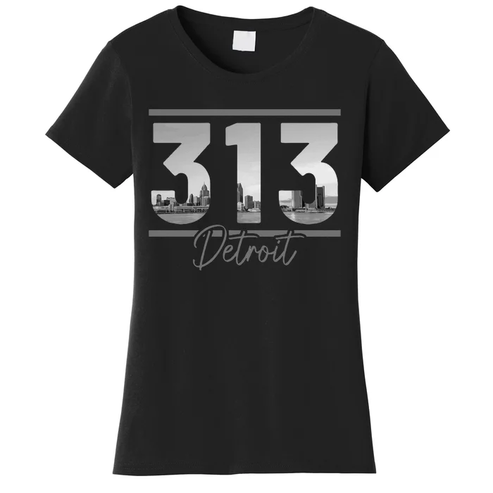 Detroit 313 Area Code Skyline Michigan Vintage Women's T-Shirt