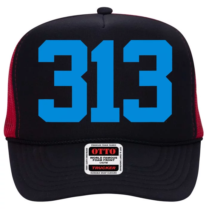 Detroit 313 Area Code GRIT Sports Fan Detroiter Fan High Crown Mesh Trucker Hat