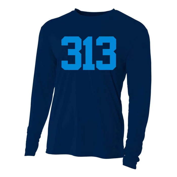 Detroit 313 Area Code GRIT Sports Fan Detroiter Fan Cooling Performance Long Sleeve Crew