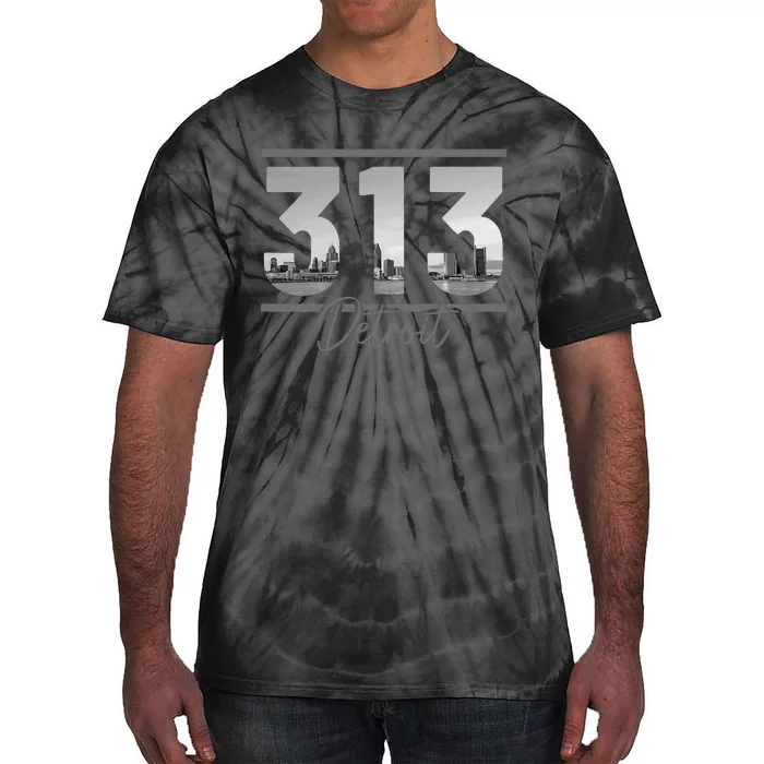 Detroit 313 Area Code Skyline Michigan Vintage Tie-Dye T-Shirt