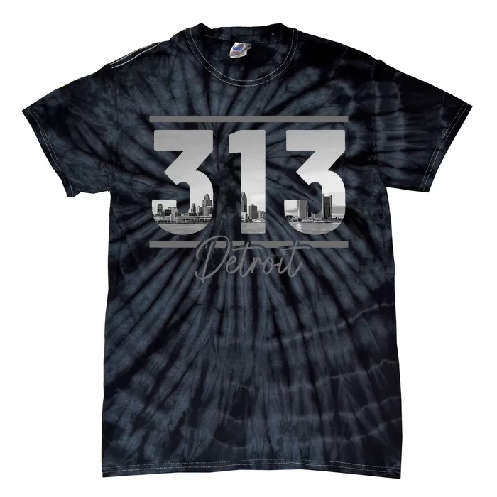 Detroit 313 Area Code Skyline Michigan Vintage Tie-Dye T-Shirt