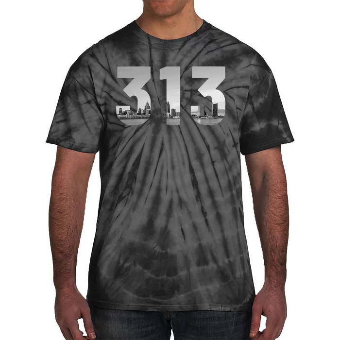 Detroit 313 Area Code Skyline Michigan Vintage Tie-Dye T-Shirt