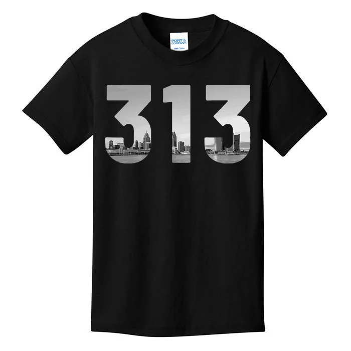 Detroit 313 Area Code Skyline Michigan Vintage Kids T-Shirt