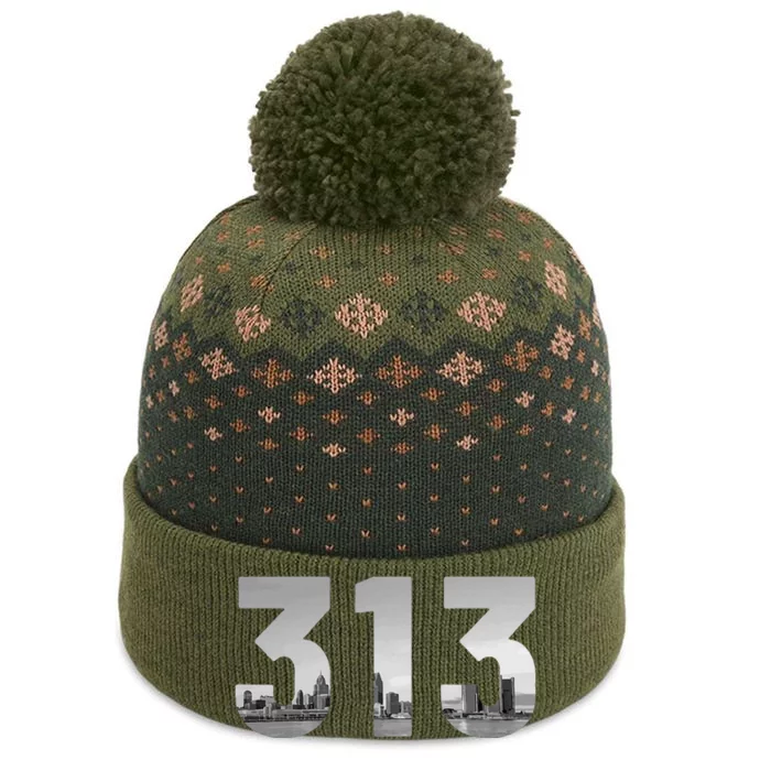 Detroit 313 Area Code Skyline Michigan Vintage The Baniff Cuffed Pom Beanie