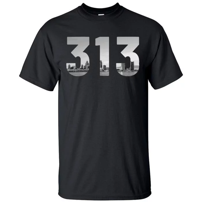 Detroit 313 Area Code Skyline Michigan Vintage Tall T-Shirt