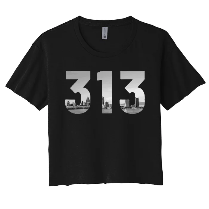 Detroit 313 Area Code Skyline Michigan Vintage Women's Crop Top Tee